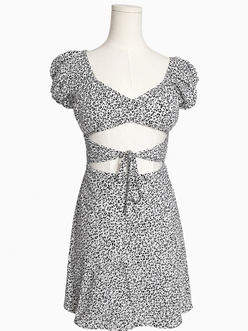 Black‎ & White Leopard Print Tie-Front Cutout Mini Dress